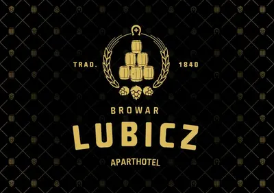 a black and gold logo with a light and the words borrowed lillezaria at Browar Lubicz Residence in Kraków