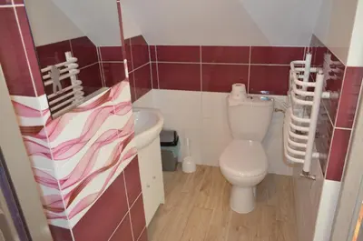 a bathroom with a toilet and a sink at Pokoje na Wzgórzu in Kasina Wielka