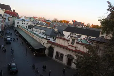 an overhead view of a city street with buildings at Dominican Square by Hashtag Apartments in Kraków