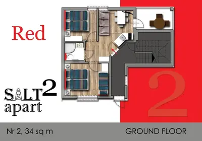 a floor plan of a red unit apartment at Apartamenty SaltApart2 in Wieliczka
