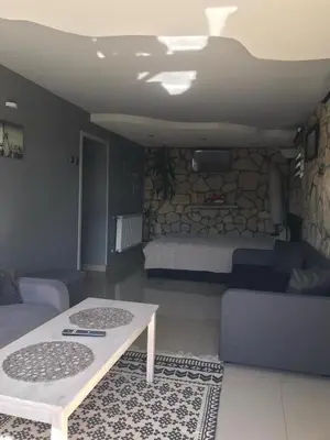 a living room with a couch and a table at Studio Roxi in Bachowice