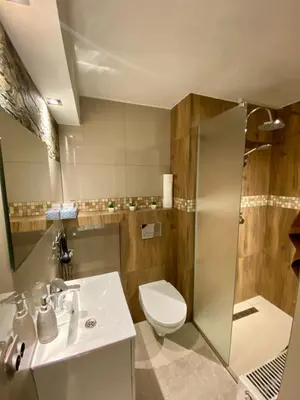 a bathroom with a toilet and a sink at Studio Roxi in Bachowice