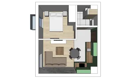 a floor plan of a house with a cat standing in the doorway at SHOQ STUDIO nice apartment with private parking in Kraków
