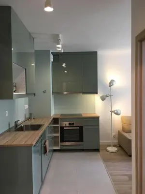 a kitchen with a sink and a stove top oven at SHOQ STUDIO nice apartment with private parking in Kraków