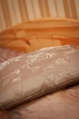 a close up of a pillow on a bed at Da Vinci Apartment in Kraków