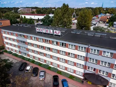 an aerial view of a hotel apartment building at Hotel Alf in Kraków