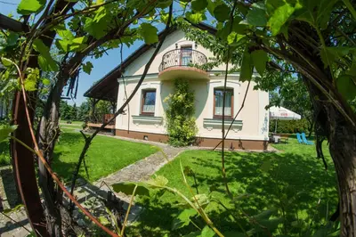 a house in the middle of a yard at Dworek Galicyjski in Oświęcim