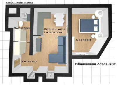 a floor plan of a room with at Piłsudskiego In City Apartments in Kraków