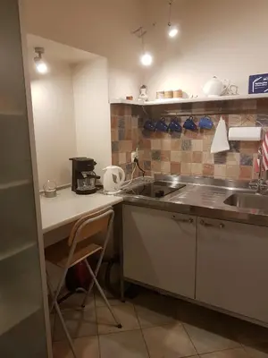 a kitchen with a sink and a counter top at Leonardo in Kraków