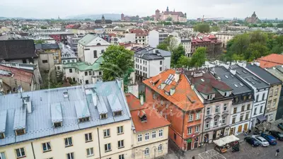 an overhead view of a city with buildings at Rainbow Apartments 1 Premium in Kraków