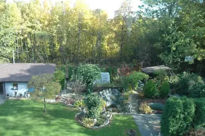 an aerial view of a garden with a house at Noclegi Jaworzno in Jaworzno