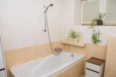 a bath tub in a bathroom with plants at Parkowa House in Kraków