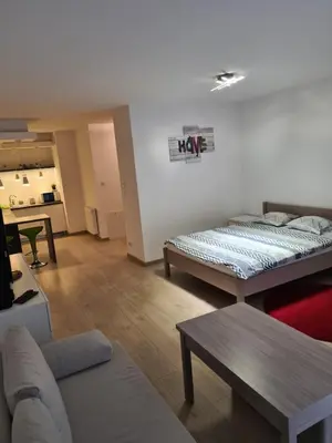 a living room with two beds and a couch at Wielicka Apartment in Kraków