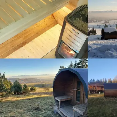 a collage of photos with a iguana house at Domek w Górach Prywatna Sauna i Balia in Klikuszowa