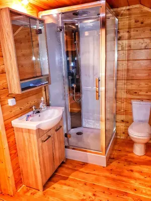 a bathroom with a shower and a sink and a toilet at Domek w Górach Prywatna Sauna i Balia in Klikuszowa
