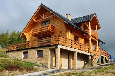 a house that is being constructed with wood at Górska Przystań in Wola Piskulina