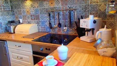 a kitchen with a counter top with a mixer at Cracovia Panorama East Apartment Vermelo in Kraków
