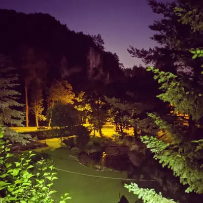 a view of a park at night with trees at Agroturystyka SPA in Zelków