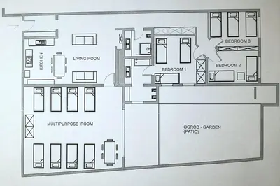 a drawing of a floor plan of a house at Apartment with GARDEN in CITY CENTER in Kraków