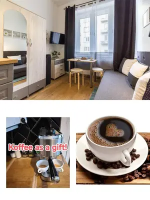 a coffee maker sitting on a counter with two bowls at Nowy Kleparz Centrum Krakowa in Kraków