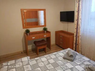 a bedroom with a dresser and a mirror and a bed at Apartament Sofia Agroturystyka in Ryczów