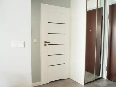 a door in a hallway with a mirror at Nowe Zabłocie II in Kraków