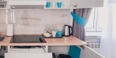 a kitchen with a counter with a coffee maker on it at Villa Centro in Oświęcim