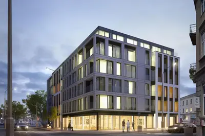 a tall building with people standing in front of it at AGIHOME Rajska 3 Apartments in Kraków
