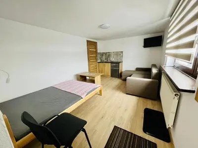 a small room with a bed and a couch at Apartamenty u Krystyny in Klikuszowa