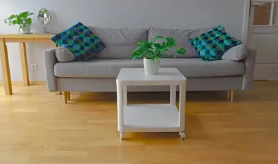 a living room with a couch and a table with a plant at Cosy and Comfortable Apartment in Cracov in Kraków