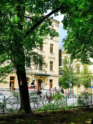 a building with a tree in front of a fence at Hotel Wawel Queen in Kraków