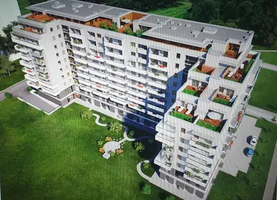 an overhead view of a large apartment building at Luksusowy apartament z tarasem in Kraków
