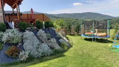 a garden with a swing and some plants at Ranczo pod Klimoską in Rzyki
