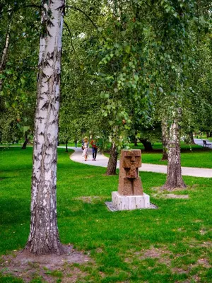 a stone bench in a park with trees at Green view apartment / Kochanowskiego in Kraków