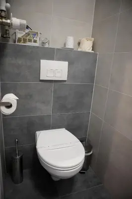 a bathroom with a white toilet in a room at Oak Tree Old Town Apartments in Kraków