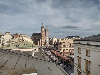 a view of a city street with cars and buildings at Cracowapart Ignacio B in Kraków