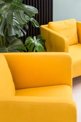 a yellow chair and plants in a room at City of the Kings-Bijou Apartment in Kraków
