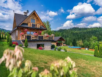 a house on a hill with a pool at Villa in Nowy Targ with Mountain Views & Pool in Nowy Targ