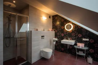 a bathroom with a shower and a toilet and a sink at Natura Villa Spa in Węgrzce