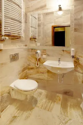 a bathroom with a toilet and a sink at Hotel Jan in Kraków