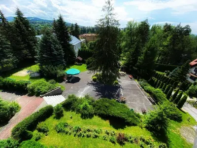 an aerial view of a yard with a park at Willa Światowid in Rabka