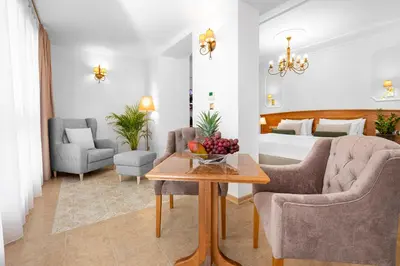 a living room with two chairs and a table at Ventus Rosa Boutique Aparthotel in Kraków
