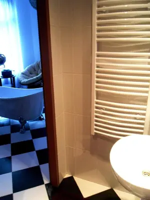 a bathroom with a toilet and a sink at Apartamenty Lili & Country in Kraków