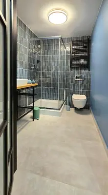 a bathroom with a shower and a toilet and a sink at Kurkowa GamaHome Cozy Apartments in Kraków