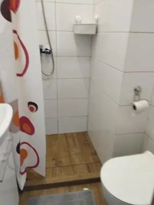 a small bathroom with a toilet and a sink at Noclegi Pod Dębem in Skawina