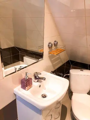 a bathroom with a sink and a toilet at Dom u Kasi in Podwilk