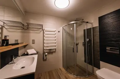 a bathroom with a shower and a sink at Krowodrza Centrum Konferencyjno - Hotelowe in Kraków