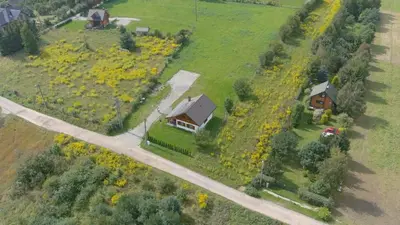 a house in the middle of a field of flowers at Domek przy Gościńcu in Golczowice