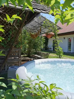 a swimming pool in the backyard of a house at Lawenda i Bluszcz in Jankowice