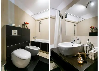 two pictures of a bathroom with a toilet and a sink at Otium Old Town Angel Plaza in Kraków